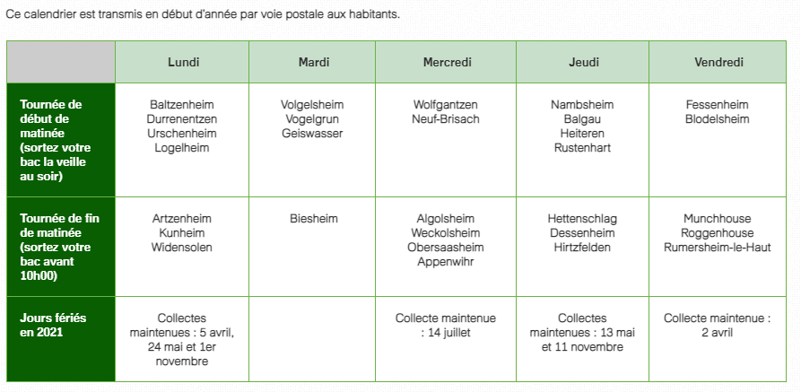 tableau ordures ménagères